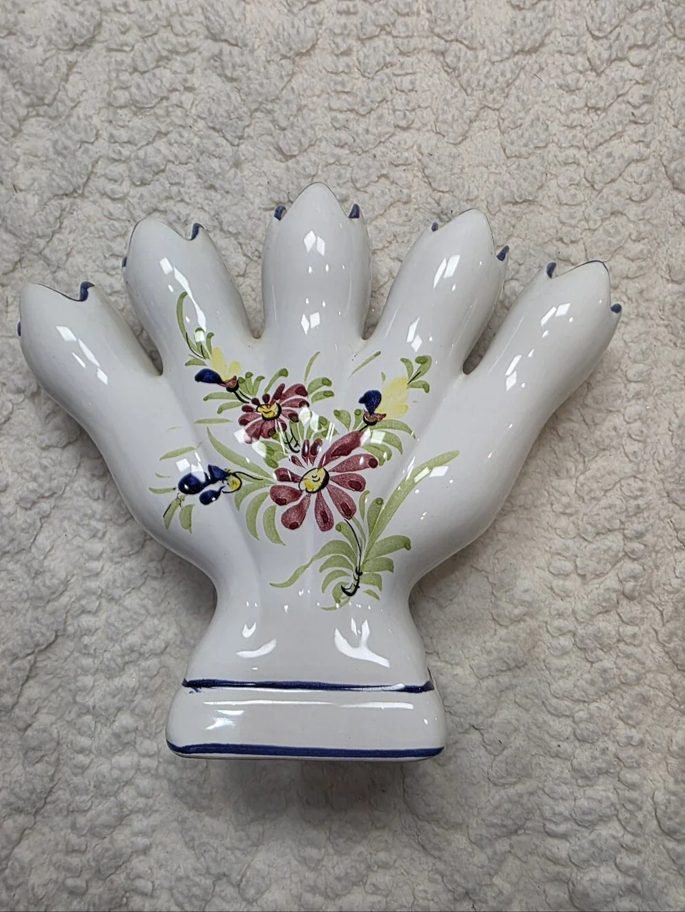 Vintage Hand Painted Portugal Ceramic Tulipiere Flower Vase Floral